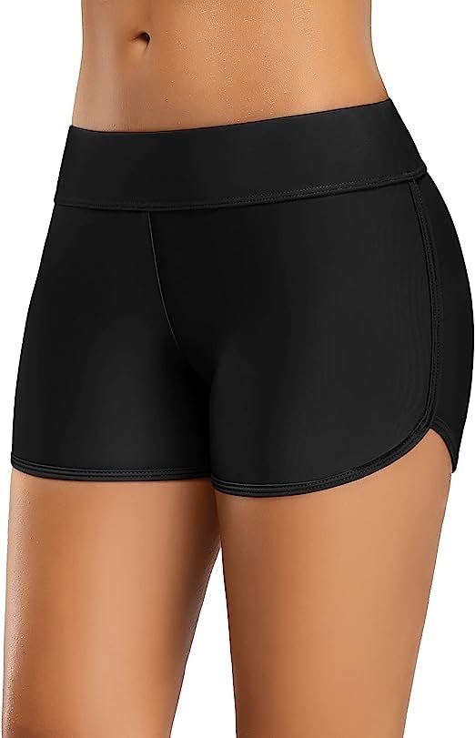 Swim Shorts Women's Elastic Sports Swimsuit Bottoms Side V Slit Boxer Shorts