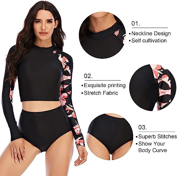Women's Long Sleeve Swimsuit UV Protection Two-Piece Printed Surf Swimsuit