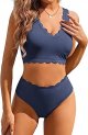 High Waist Swimsuit Women's Scalloped Bikini Set