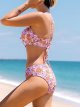 Women's Bikini Set Two-Piece Swimsuit Bottoms Floral Crossover Crew Neck Cutout Swimsuit
