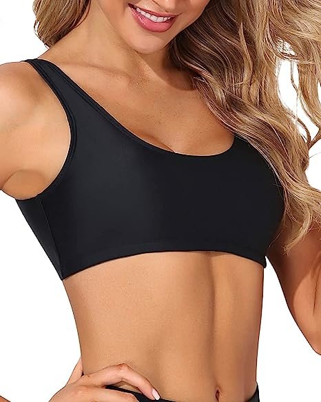 Women's Sports Bra Bikini Top Push Up Scoop Neck Swimsuit