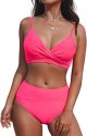 Women's Swimsuit High Waisted V Neck Twist Front Adjustable Spaghetti Straps Bathing Suit